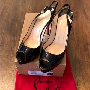 Christian Louboutin black patent sling back
